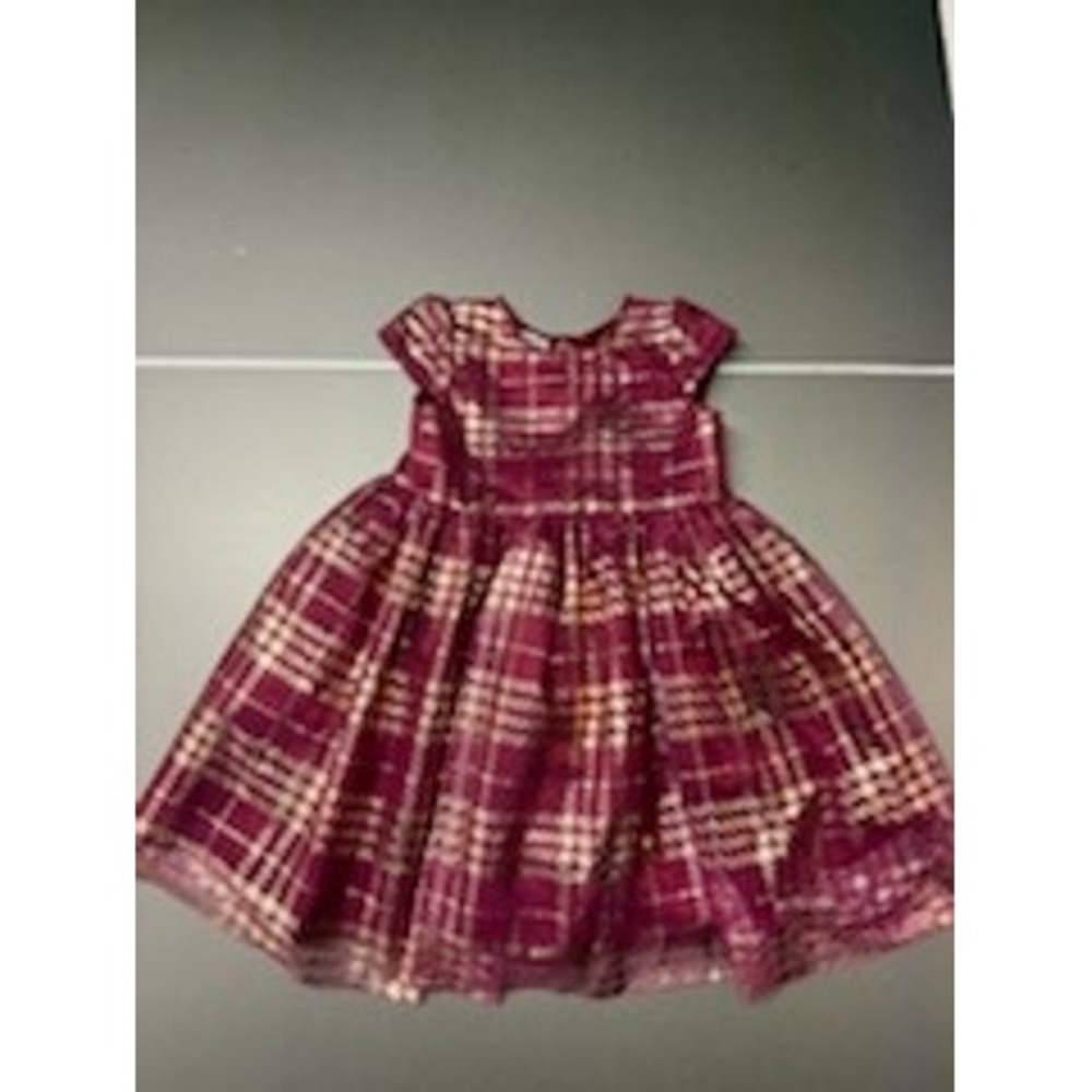 Blueberi Boulevard Girls Burgundy Gold Plaid Dress & Rosette Shrug Set Size 5